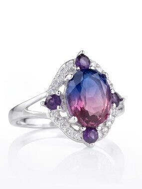 Pink & Purple Oval Gemstone Ring, real 925 Sterling Silver Charmed Aroma